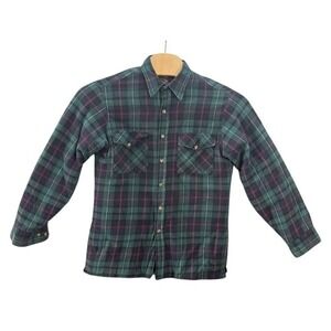 Backpacker Sportswear Mens Quilted Flannel Shirt Jacket Green Plaid M 15-15.5